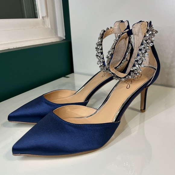 Badgley Mischka Shoes - Badgley Mischka Raleigh Pointed Toe Pumps Blue Satin